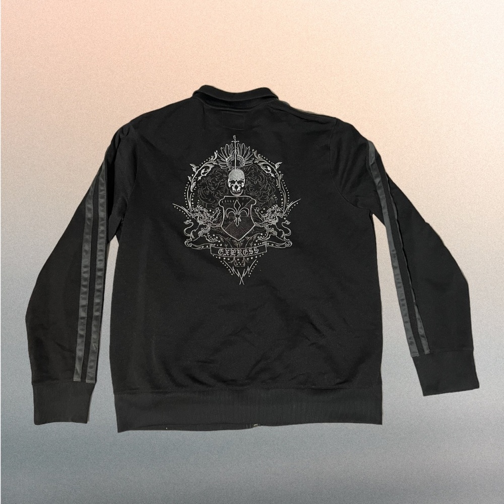 Men’s Express black skull jacket size large full zip up.